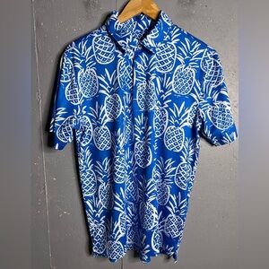 Chubbies Mens Thigh Napple Performance Polo Shirt Pineapple Print Blue Sz Small